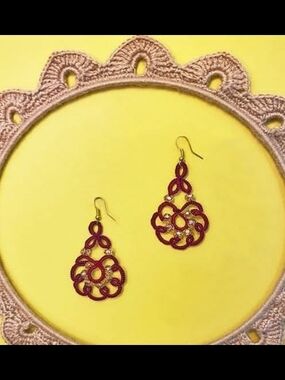 Handcrafted Burgundy Lace Teardrop Earrings